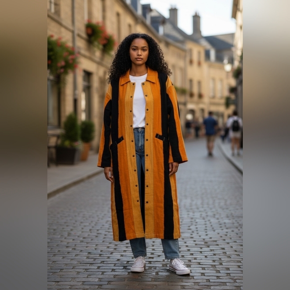Larry Jay Jackets & Blazers - Larry Jay Ghanaian Designer Stylish Long Orange and Indigo Coat